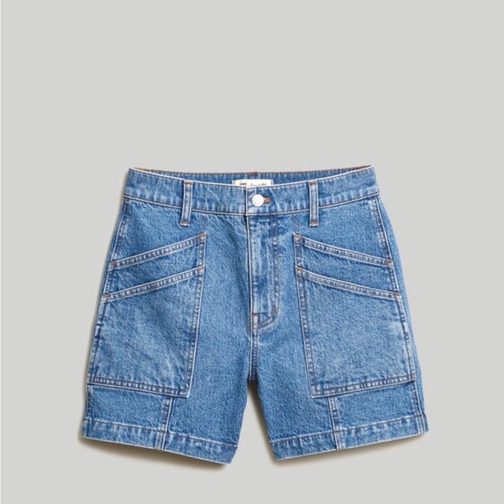 Madewell Perfect mid length cargo jean short in fernlane wash